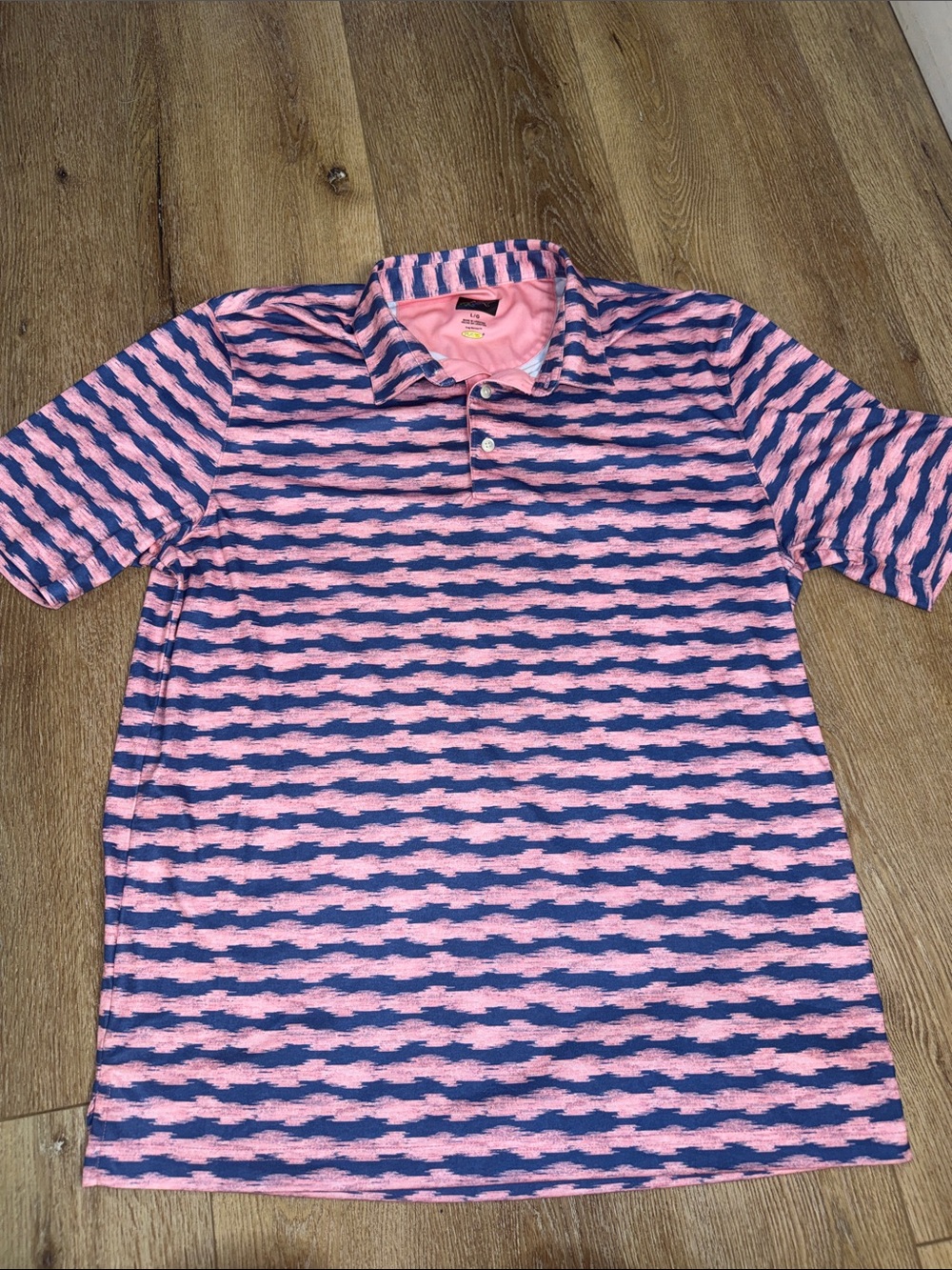 Greg Norman Collection Pink & Navy Striped Golf Polo